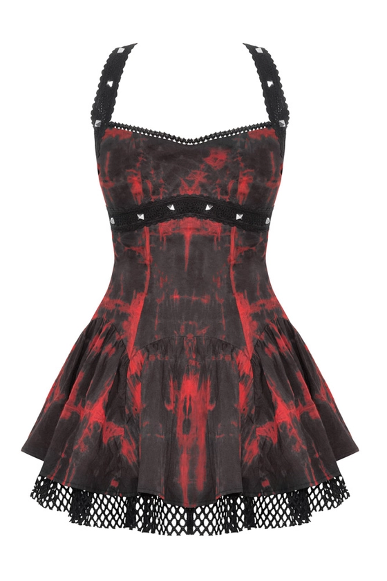 Dark in Love Gianna Red Tie Dye Mini Gothic Dress - Gothic Dresses