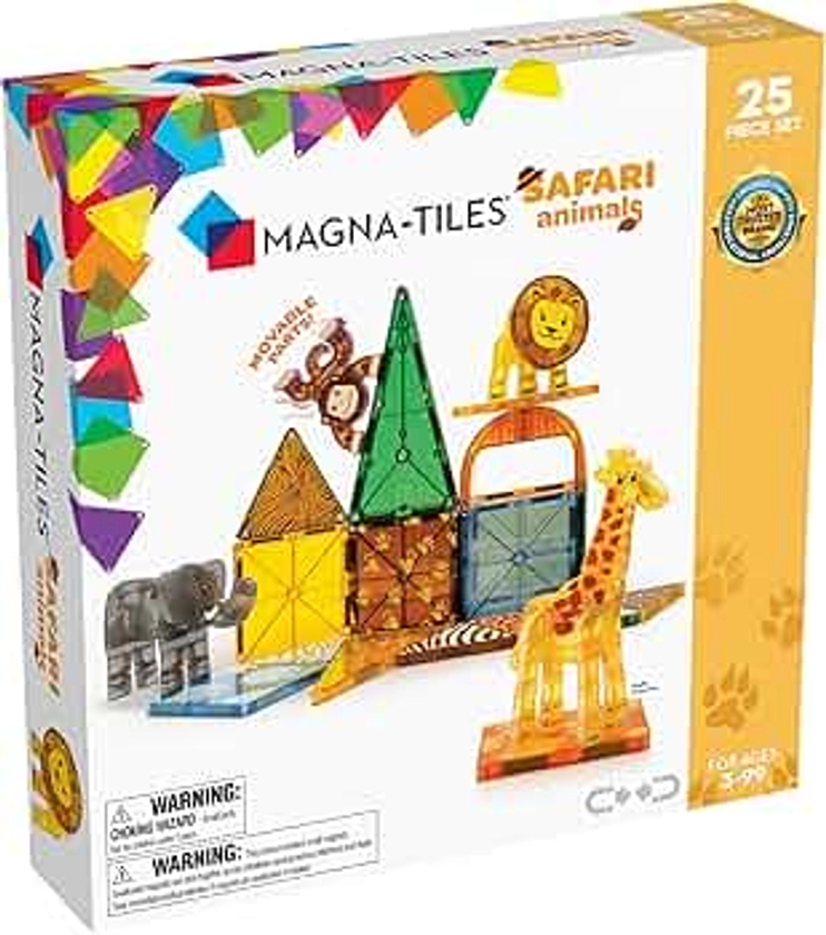 Magna-Tiles Safari Animals 25-Piece Set - 3D magnetic building tiles, Clear Colors