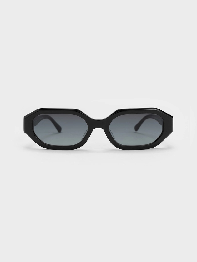 Black Gabine Recycled Acetate Oval Sunglasses | CHARLES & KEITH