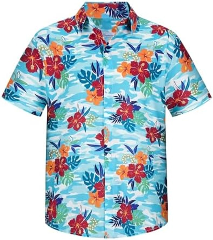 Yoimira Hawaiian Shirts for Boys,Boys Hawaiian Shirt Button Down,Aloha Shirt Boys Summer Beach Shirts for Kids 7-14 Years