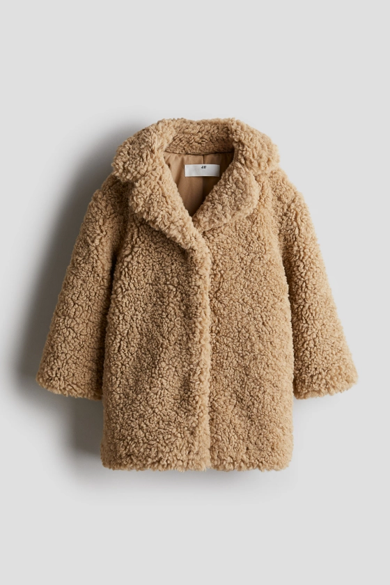 Manteau en tissu Teddy Bear - Encolure en V - Manches longues - Beige - ENFANT | H&M FR