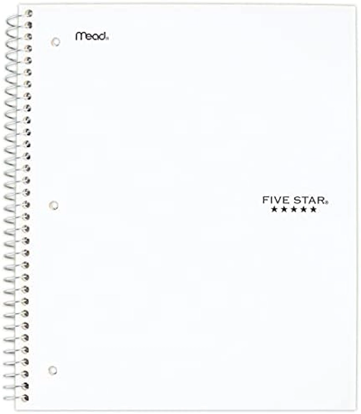 Five Star Spiral Notebook, 1 Subject, College Ruled Paper, 100 Sheets, 11" x 8-1/2, School, Wired, White (72456)