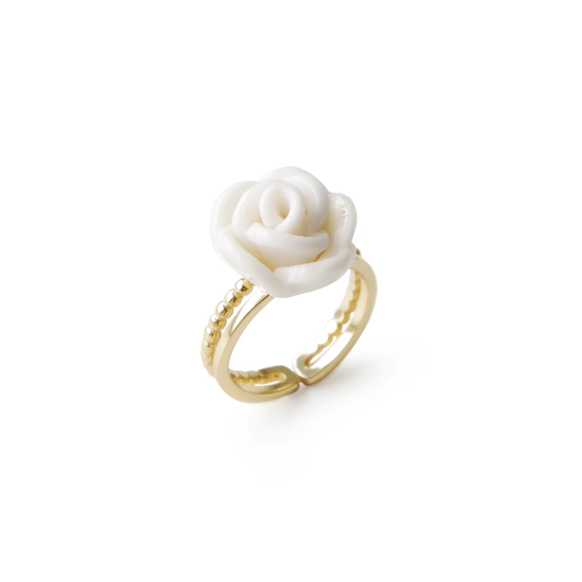 White Cloud Porcelain Rose Ring