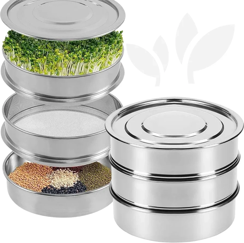 Stainless Steel Seed Sprouting Kit – Stainless Steel Sprouting Tray Round 3-Tier Seed Sprouting Trays for Microgreens Broccoli Sprouts Growing Kit Microgreens Tray Seed Germination Trays