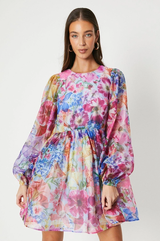 Dresses | Floral Print Long Sleeve Organza Mini Dress | Coast