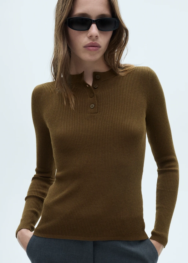 Pull-over maille côtelée boutons - Femme | MANGO France métropolitaine