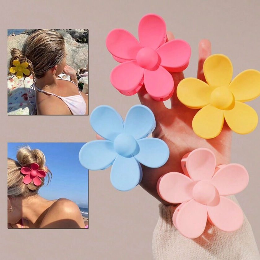 4pcs Flower Shaped Kids Hair Clips, Suitable For Daily Dressing Up