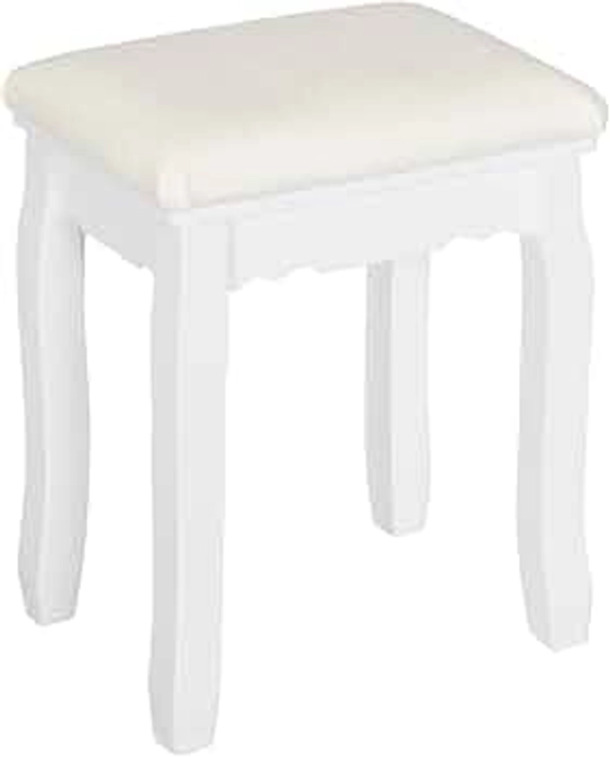 WOLTU Tabouret Coiffeuse Blanc, Chaise de Maquillage Rembourré, Pouf Banc Piano Style Baroque, Chambre à Coucher, Pieds en Bois Massif, Revêtement en Velours, 38x28.5x45cm, MB6095ws