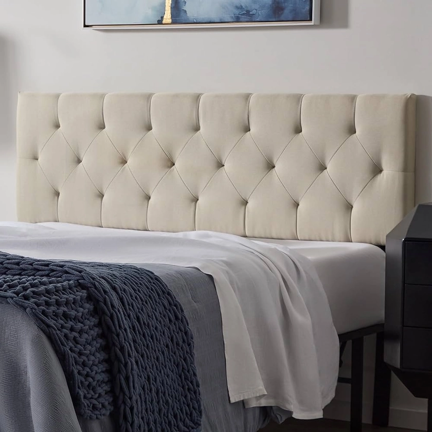 LUCID Mid-Rise Upholstered Headboard - Diamond Tufted - Padded Polyester - Adjustable Height from 34” to 46” - Easy Assembly - Bed Frame or Wall Mount - Sturdy - Pearl - Twin / Twin XL Size