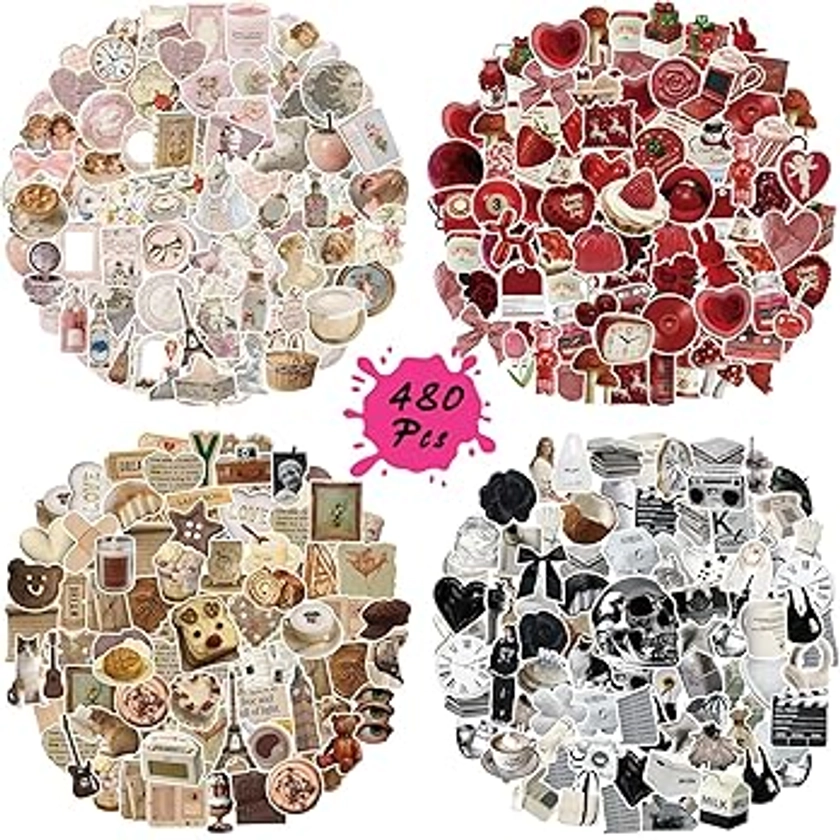 Amazon.com: BOMICHI 480 Pcs Vintage Aesthetic Stickers for Scrapbooks,Cute Vinyl Stickers for Water Bottles Skateboard Notebooks Phone Kindle,Laptop Stickers for Kids Teens Adults Girls