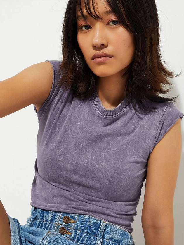 max URB_N Women Acid Washed Cropped T-shirt