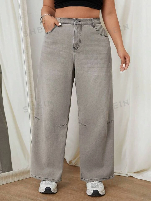 SHEIN EZwear Pantalon en jean pour femmes de grande taille à jambes larges et coupe large avec poches