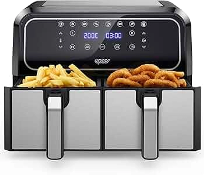 Innsky Friteuse Sans Huile Dual Zone, 8L Air Fryer avec 8 Programmes, Friteuse à Air XXL avec Double Panier, Airfryer Écran Tactile LED, Recettes Françaises