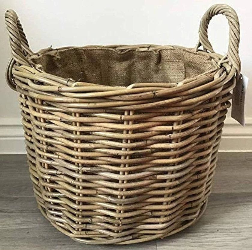 Round Log/Kindling/Storage Basket, Hessian Lined, Excellent Quality, Very Strong Kuba Rattan (Large)