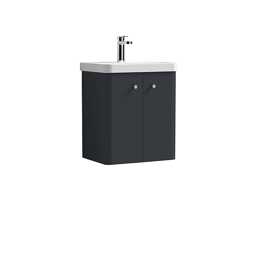 Curve Wall Hung 2 Door Vanity Unit with Ceramic Sink - 500mm - Soft Black - Balterley | DIY at B&Q