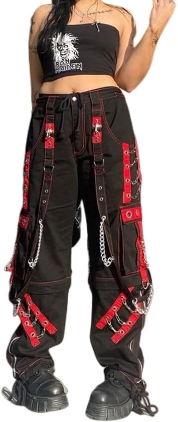 Women Y2k Pants Goth Punk Emo Pants Baggy Bell Bottom Jeans Y2k Wide Leg Jeans Harajuku Grunge Pants Hip Hop Clothes