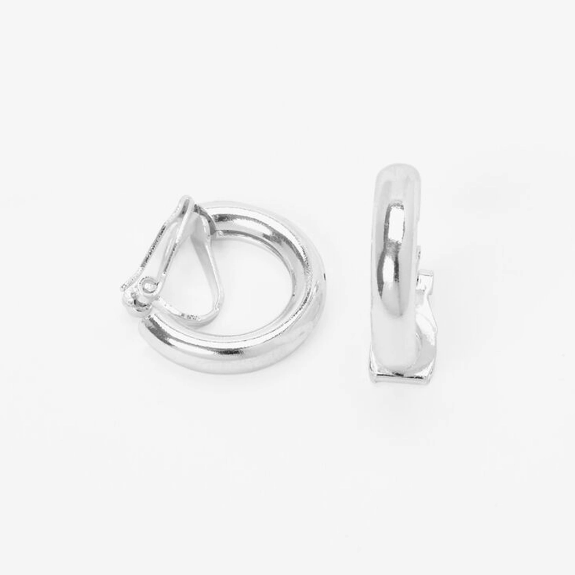 Silver-tone 20MM Tubular Clip On Hoop Earrings