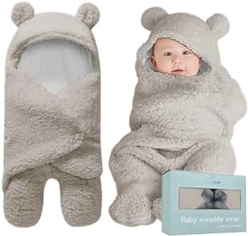 BlueMello Swaddle Blanket | Ultra-Soft Plush Essential for Infants 0-6 Months | Receiving Swaddling Wrap Grey | Ideal Newborn Registry and Toddler Boy Accessories | Perfect Baby Girl Shower Gift