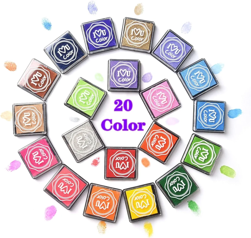 moinkerin 20 Colores Almohadilla de Tinta Tampon, DIY Stamp pintura de dedo, fácil de limpiar, seguro para el medio ambiente, puede ser utilizado para los niños de dibujo sellos de papel manual