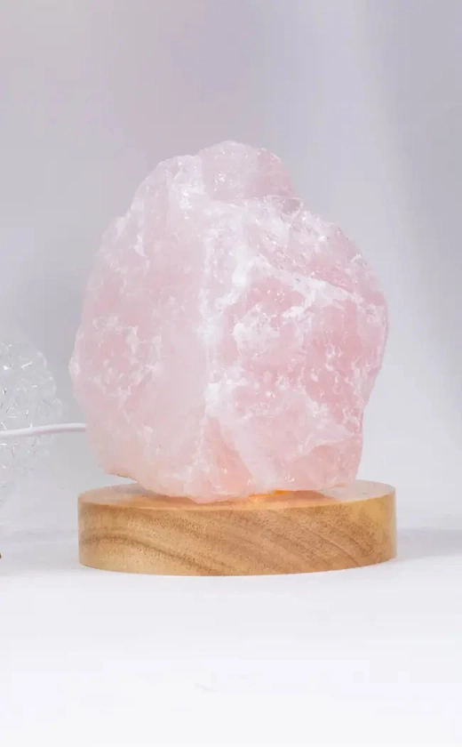 Rose Quartz Crystal Rough With LED Base Lamp