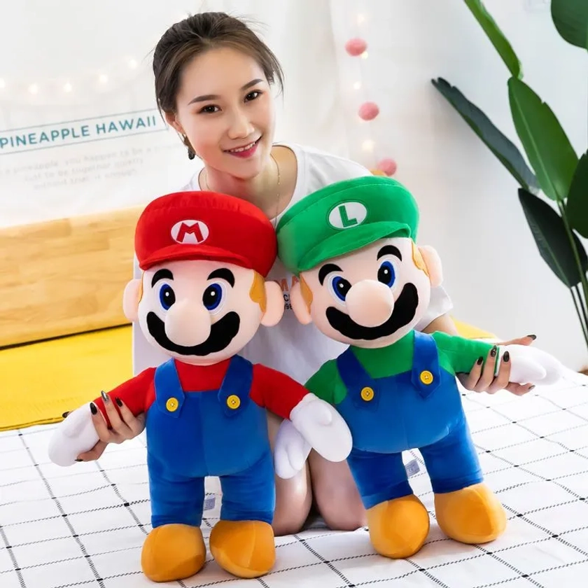 Mario and Luigi Plush 60CM Super Mario Bros Stuffed Animal Plushies Doll Video Game Pillow Kawaii Soft Decor Kids Birthday X-mas Gifts