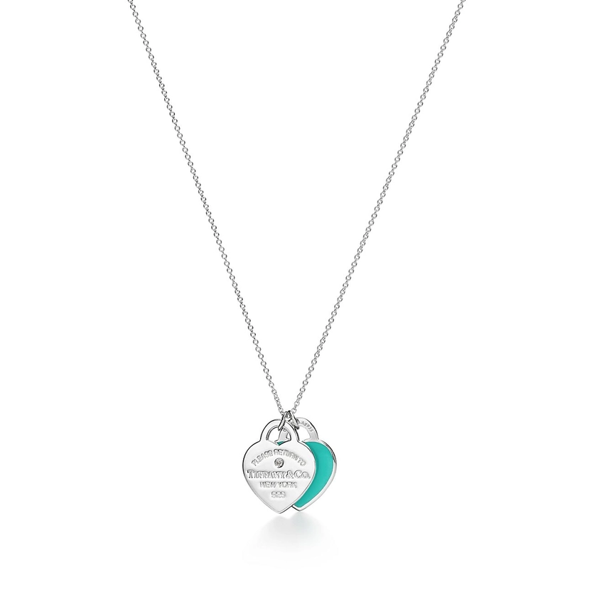 Return to Tiffany™ Blue Double Heart Tag Pendant in Silver with a Diamond, Small | Tiffany & Co.