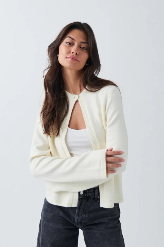 One button knit cardigan - Vit - Dam - Gina Tricot