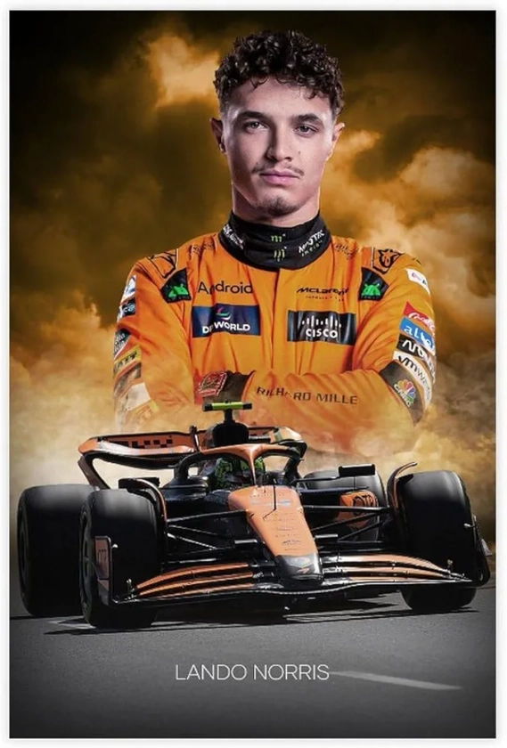 gyhac Lando Norris F1 2024 Poster sur toile pour décoration de chambre à coucher, bureau, chambre, cadeau 30 x 45 cm