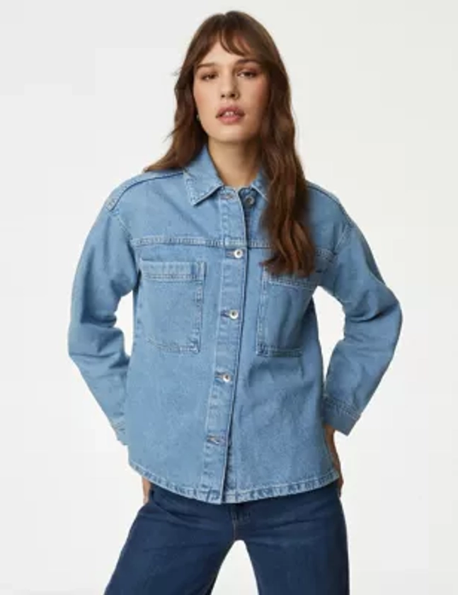 Pure Cotton Denim Relaxed Shacket | M&S Collection | M&S