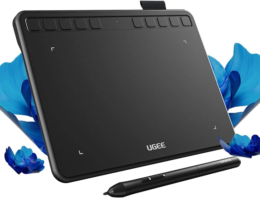 UGEE Tablette Graphique S640 Tablette de Dessin numérique Ultra-Mince Portable avec Fonction d'inclinaison du Stylet sans Batterie de 8192 Niveaux 10 Touches Express pour débutant