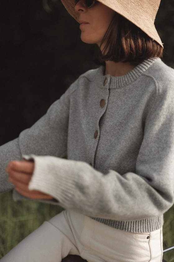 Cardigan gris clair en laine mérinos pour femme