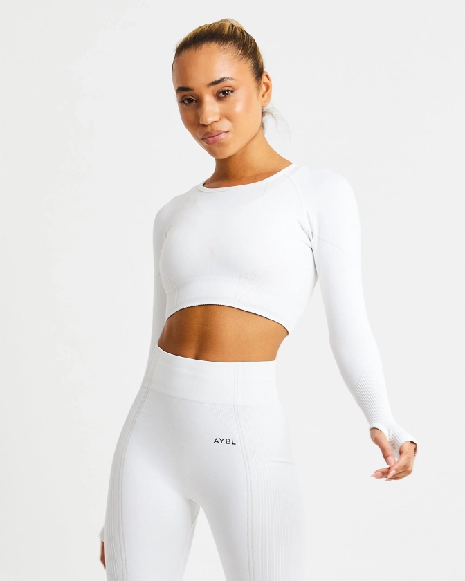 Reflex Seamless Long Sleeve Crop Top - Blanc