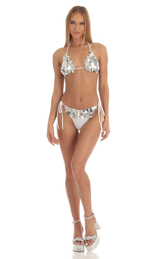 Pearl Silver Sequin Bikini Set in White | LUCY IN THE SKY