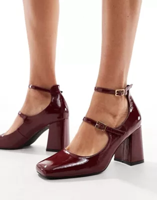 Simmi LondonVinda mid block heel shoes with straps in dark red | ASOS