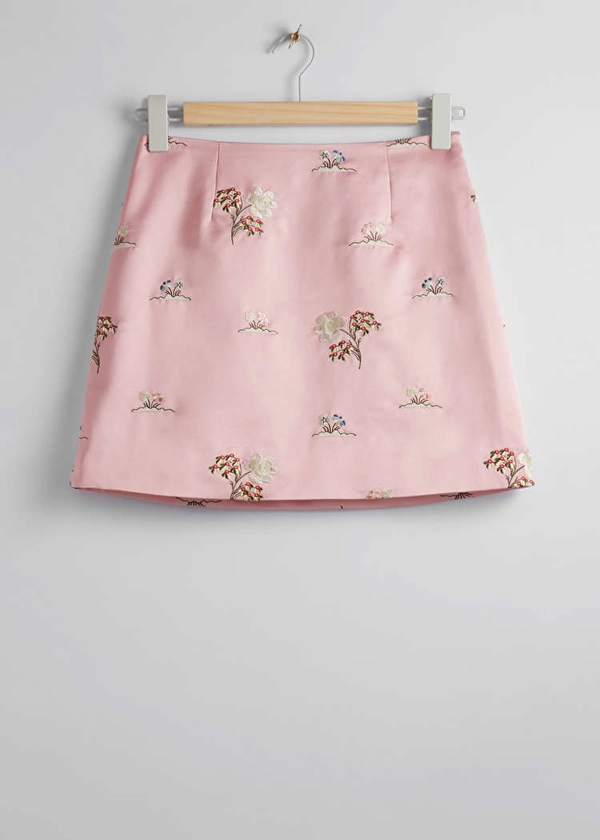 Floral Embroidery Satin Mini Skirt - Pink - & Other Stories NL