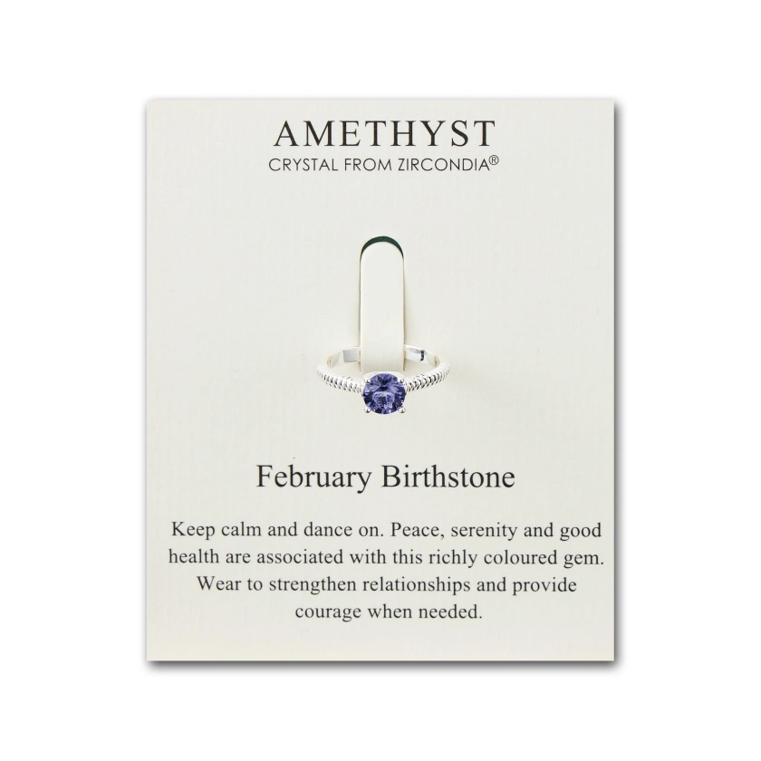 February (Amethyst) Adjustable Birthstone Ring Created with Zircondia® Crystals