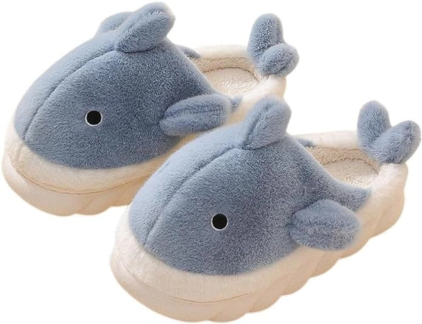 Plush Home Slippers for Men and Women, Cartoon Shark Animal Cotton Slippers, Winter Indoor Warm Slippers, Soft and Comfortable Thick-soled Shoes for Outdoor Slippers