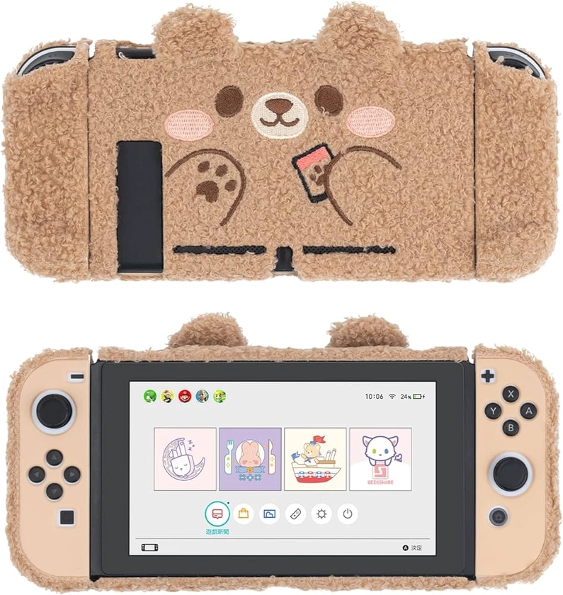 GeekShare Cute Plush Protective Case Cover Compatible with Nintendo Switch - Shock-Absorption and Anti-Scratch - Plush Bear (for Switch 2017)