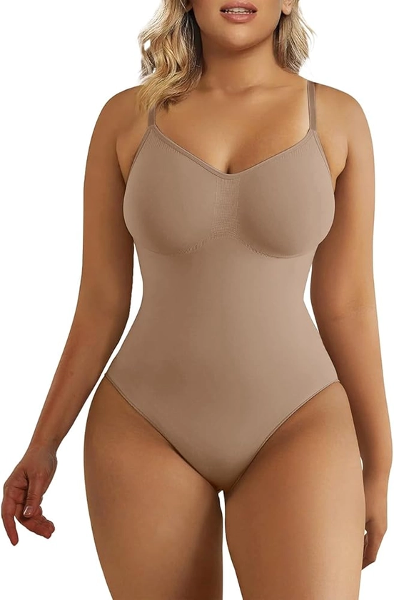 SHAPERX Women's Shapewear Bodysuit Tummy Control Body Shaper Seamless Sculpting Snatched Waist Body Suit