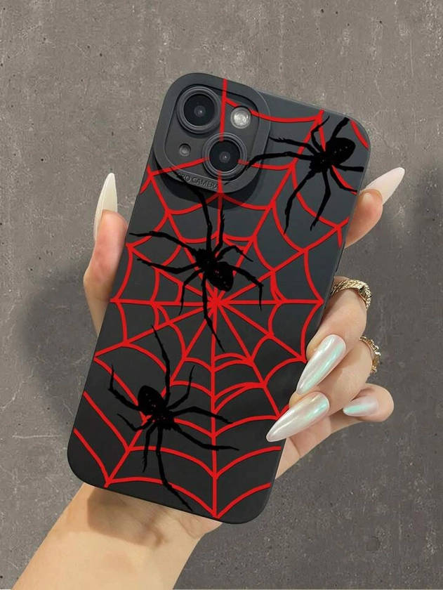 Spider Web Print Liquid Silicone Mobile Phone Case Full-Body Protection Shockproof Anti-Fall TPU Soft Rubber Case For Apple IPhone&Samsung Galaxy