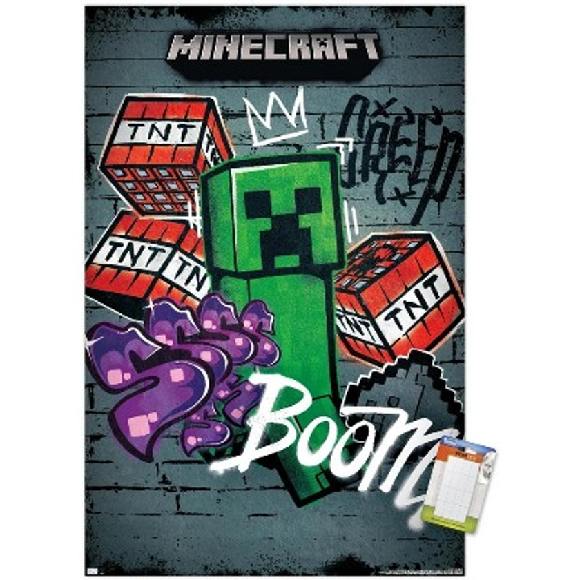 Trends International Minecraft - Creeper Do Not Enter Unframed Wall Poster Print White Mounts Bundle 14.725" x 22.375"