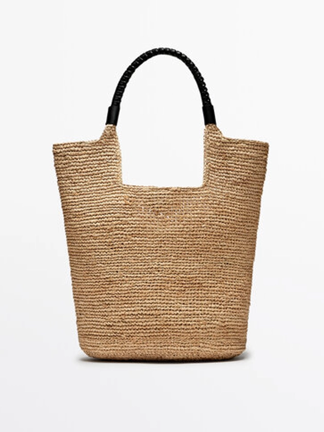 Raffia tote bag with leather strap - Massimo Dutti Portugal