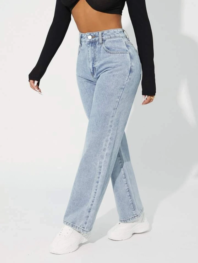 SHEIN PETITE Jean droit taille haute