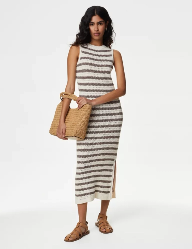Cotton Rich Striped Midi Knitted Dress | M&S Collection | M&S