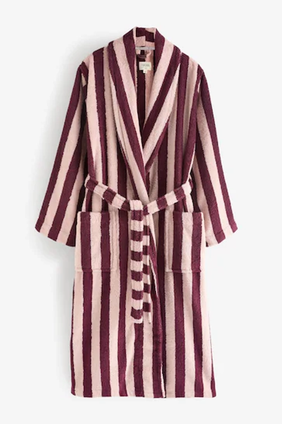 Pink/Berry Red Stripe 100% Cotton Towelling Dressing Gown