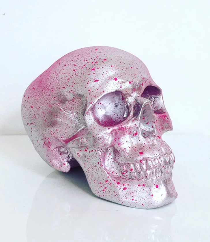 Silver & Neon Pink Skull // Skull Decor // Gothic Decor // Handmade by Haus of Skulls