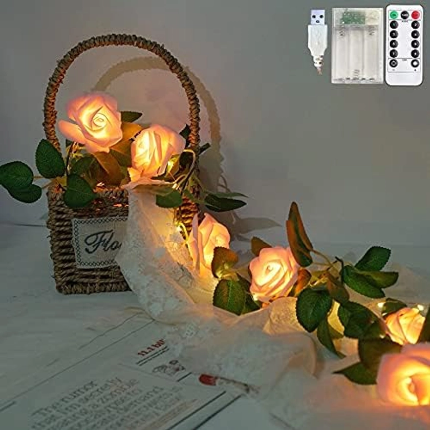 Amazon.com: Rose String Lights Battery Powered or USB Powered with Remote Control, Rose Fairy Lights Waterproof for Bedroom, Christmas, Festivals, Wedding, Party, Valentine's Day (Pink, 9.9) : Home & Kitchen