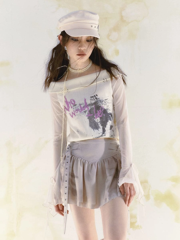 Artistic Butterfly Graffiti Mesh Skirt