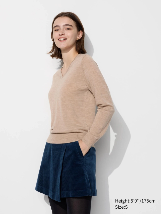 Pull En Laine Mérinos Col V pour Femme | UNIQLO FR