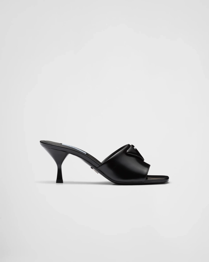 Brushed leather heeled slides